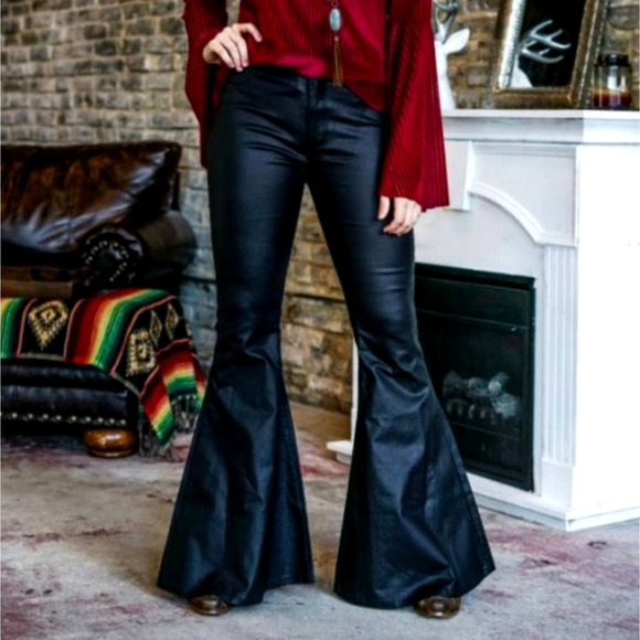 Lucky & Blessed Black Leather High-Rise Extreme Flare Jeans Women's Plus Size 20 - Picture 1 of 16